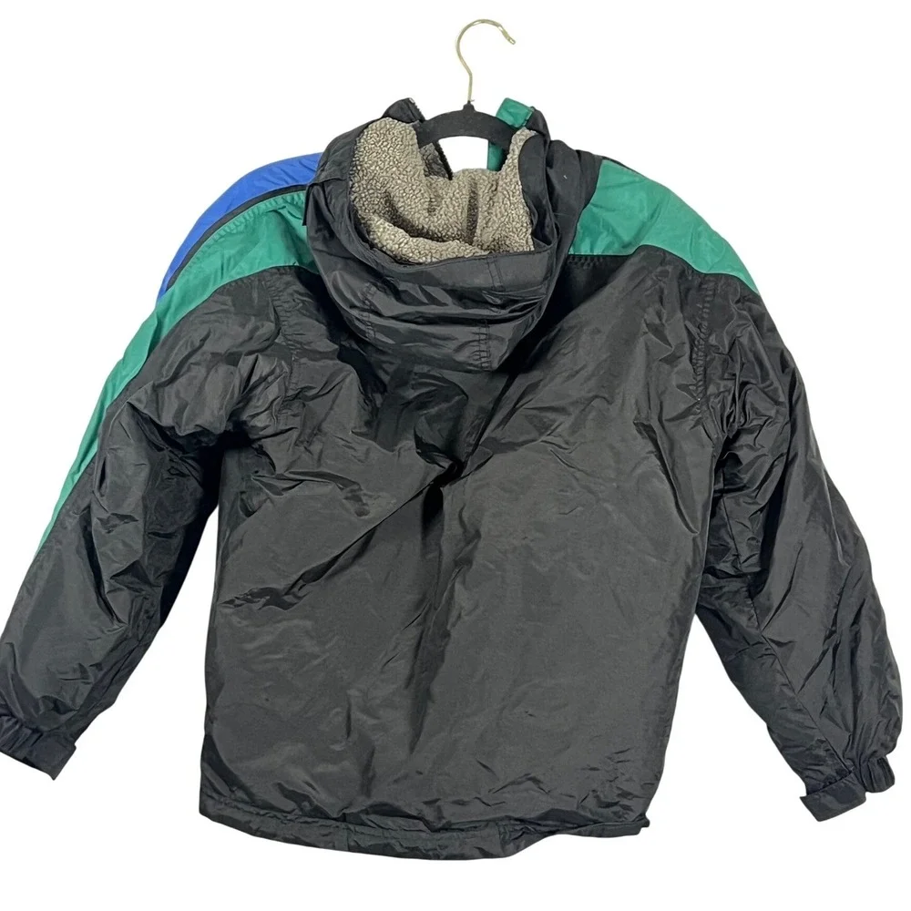 Columbia Vintage Kids Black Blue Fleece Lined‎ Wind Proof Winter Coat Boys 14/16